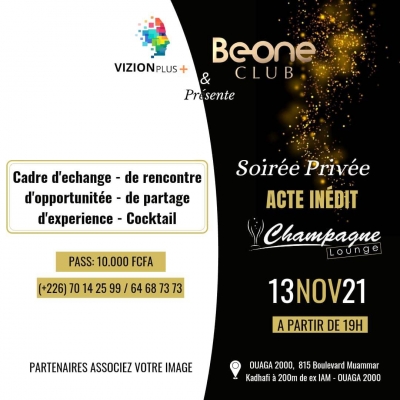 ANNONCE : Be One Club et Vizion Plus+ vous invitent à la soirée privée Acte 1 le 13 novembre 2021.